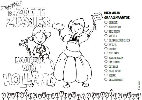 Kleurplaat: De Zoete zusjes houden van holland - De Zoete Zusjes